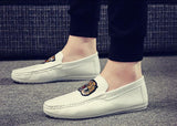 Men's Leather Casual Shoes Spring Summer Trend Lightweight Tiger Embroidery Cool Loafers Driving Mart Lion   