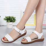 Summer Women Sandals Casual White Leather Flat Sandals Lady zapatos de mujer Mart Lion   