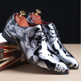 Vintage Design Men's Print Patent leather Dress Shoes  Casual Lace-up Flats Mart Lion   