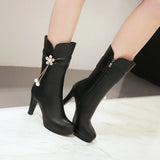 women casual 9cm high heel autumn boots lady cute winter mid calf boots MartLion   