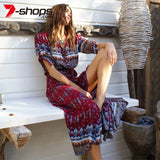 Summer Women Maxi Dress V-Neck Floral Print Beach Dresses Tunic Female Long Dress Clothing MartLion   