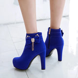 Platform Bow Women Shoes High Heels Winter Ankle Boots Footwear Black Blue MartLion   