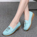 Spring Autumn Women Genuine Leather Loafers Flats Moccasins Shoes Casual Ladies Black MartLion   