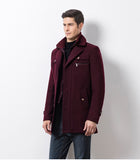 Winter Men's Casual Wool Trench Coat Medium Solid Thicken Slim Windbreaker Overcoat Jacket Mart Lion   
