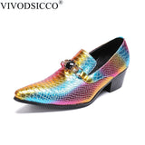 Luxury Multicolor Genuine Leather Men's Shoes Metal Chains Pointed Toe Dress Wedding Party Brogue Shoes Mart Lion   