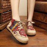 High Top Cotton Embroidered Women Casual Linen Flat Shoes Handmade Lace Up Thick Hemp Soled Canvas Sneakers MartLion Red 10 