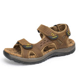 Summer Leisure Men's Shoes Beach Sandals Genuine Leather Soft Mart Lion light brown 7.5 