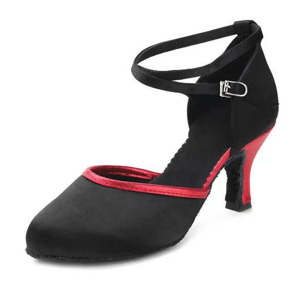 Modern Dance Shoes for Women Girls Ballroom Latin Salsa Tango Ladies Closed Toe 5/7cm Heels Performance MartLion BlackRed    7cm 40 (25cm) 