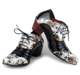 High Heel 6cm Patent Leather Pointed Oxfords Shoes Men's Skull Pattern Party Wedding Dress MartLion black 38 
