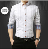 Autumn  Men's Social Shirt Slim Fit Long Sleeve Plaid Cotton Casual Brand Clothes Mart Lion   