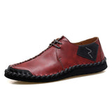 Men's Shoes Casual Split Leather Lace Up Flats Mart Lion red 6.5 