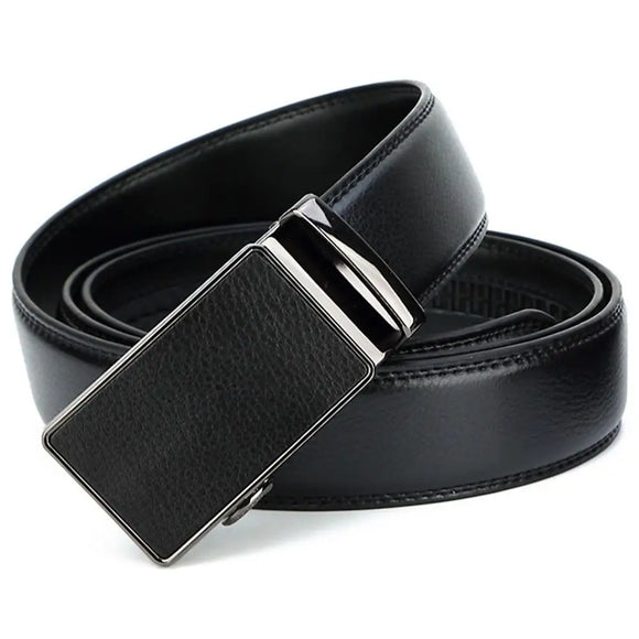 Men's Blue Genuine Leather Dress Belt Ratchet Automatic Buckle Belts MartLion Black 125cm 38to40 Inch 
