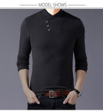 Spring Slim Fit T Shirt Men's Cotton Long Sleeve Irregular Collar Solid Color Clothes Mart Lion   