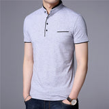 Summer Short Sleeve Men's T Shirt Slim Fit Stand Collar Tops Tees Cotton Casual Clothing Mart Lion   