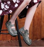 Summer Soft Bottom Flat Leather Shoes Casual Women Sandals Tunnel Vintage Handmade spring Mart Lion   