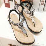 Platform Sandals For Women Bohemia Beach Rhinestone T-Strap Shoes MartLion   