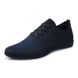 Men's Shoes Breathable Casual Sneakers Low Lace-up Mesh Flat Zapatillas Hombre MartLion Black Blue 6.5 