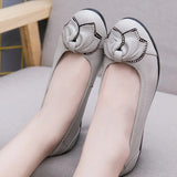 Summer Women cutouts Genuine Leather Shoes Buckle Flats Nurse Casual Handmade ballet flats MartLion   