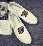 Men's Leather Casual Shoes Spring Summer Trend Lightweight Tiger Embroidery Cool Loafers Driving Mart Lion   