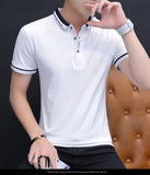 summer casual polo shirt men's short sleeve turn down collar slim fit sold color polo Mart Lion   