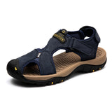 Genuine Leather Men's Shoes Summer Sandals Outdoor Beach And Slippers Mart Lion blue 6.5 