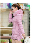 Winter Jacket Women winter coat pure color casual Fur Collar long hooded cotton lady jacket MartLion   