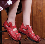 Summer Soft Bottom Flat Leather Shoes Casual Women Sandals Tunnel Vintage Handmade spring Mart Lion   