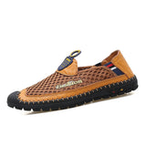 Casual Leather Shoes Men's Loafers Spring/Summer Mesh Flats Breathable Driving Moccasins Mart Lion brown 6.5 