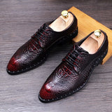 Men's Crocodile Grain Genuine Leather Dress Shoes Pointed Toe Casual Party Oxfords Lace-Up Flats Mart Lion Style 1 6 