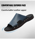 Men's Slippers Summer Flat Summer Shoes Breathable Beach Slippers Split Leather Flip Flops Mart Lion   