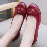 Summer Women cutouts Genuine Leather Shoes Buckle Flats Nurse Casual Handmade ballet flats MartLion   