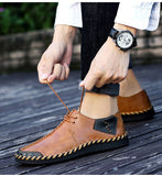 Men's Shoes Casual Split Leather Lace Up Flats Mart Lion   