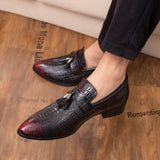Men's Tassel Soft Moccasins Genuine Leather Casual Loafers Outdoor Driving Flats Shoes Mart Lion Wine Red 6 