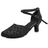 Ballroom Salsa tango dance shoes girls women's MartLion Black 7cm 36 