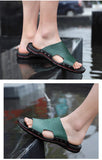 Men's Slippers Summer Flat Summer Shoes Breathable Beach Slippers Split Leather Flip Flops Mart Lion   