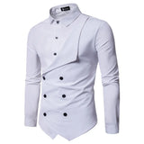 Autumn Winter Cotton Linen Casual Shirt Men's White Shirt Double Breasted Evening Camisa Masculina Long Sleeve Shirts MartLion   
