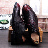 Men's Crocodile Grain Genuine Leather Dress Shoes Pointed Toe Casual Party Oxfords Lace-Up Flats Mart Lion   