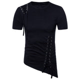 Men's irregular design hip hop punk t shirt tops lacing slim fit tee shirts gothic style tee nightclub stage Mart Lion   