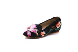 3D Lotus Women Pointed Toe Canvas Ballet Flats Flower Embroidered Slip on Comfort Cotton Shoes MartLion   