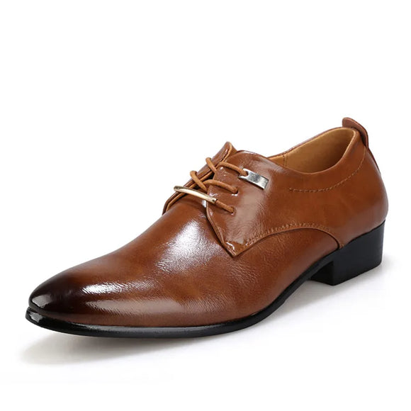  Men's Formal Dress Shoes Oxford Men PU Leather Lace-Up Pointed Toe British Style Brown Black MartLion - Mart Lion