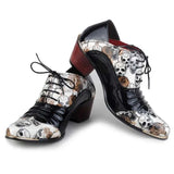 High Heel 6cm Patent Leather Pointed Oxfords Shoes Men's Skull Pattern Party Wedding Dress MartLion   