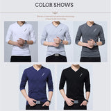 Men's T-shirt Slim Fit Crease Design Long Stylish Luxury V Neck Fitness Homme Mart Lion   