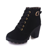 Women Boots Ankle Platform High Heels Lace Up Buckle Strap Shoes Thick Heel Short Boot Ladies MartLion black 5 