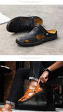 Men's Sandals Genuine Leather Breathable Rome Summer Outdoor Beach Slippers Soft Beach Mart Lion   