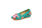 3D Lotus Women Pointed Toe Canvas Ballet Flats Flower Embroidered Slip on Comfort Cotton Shoes MartLion   