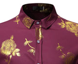 Men's Gold Rose Floral Print Shirts Floral Steampunk Chemise White Long Sleeve Wedding Party MartLion   