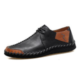 Men's Shoes Casual Split Leather Lace Up Flats Mart Lion black 6.5 