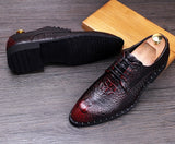 Men's Crocodile Grain Genuine Leather Dress Shoes Pointed Toe Casual Party Oxfords Lace-Up Flats Mart Lion   