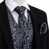 Rose Red Men's Wedding Suit Vest Blue Floral Jacquard Folral Silk Waistcoat Vests Handkerchief Tie Vest Suit Set Barry Wang Design Mart Lion   