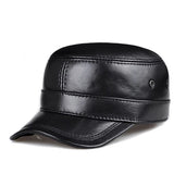 Men's Spring Winter Genuine Leather Black Brown Flat Baseball Caps 54-62 cm Size Outdoor Snapback Golf Hat MartLion black 54 55 CM 